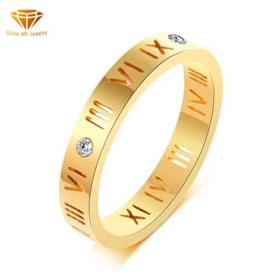 Fashion Jewelry Creative Stainless Steel Roman Numerals Diamond Couple Ring Titanium Steel 18K Rose Gold Finger Ring SSR2062