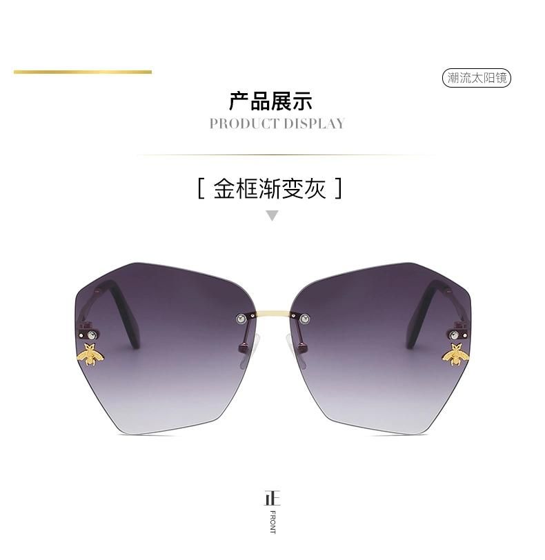 Vintage Rimless Alloy Aviation Pilot Sunglasses for Men Brand Gradient Sun Glasses Female Metal Oval Shades Black Brown
