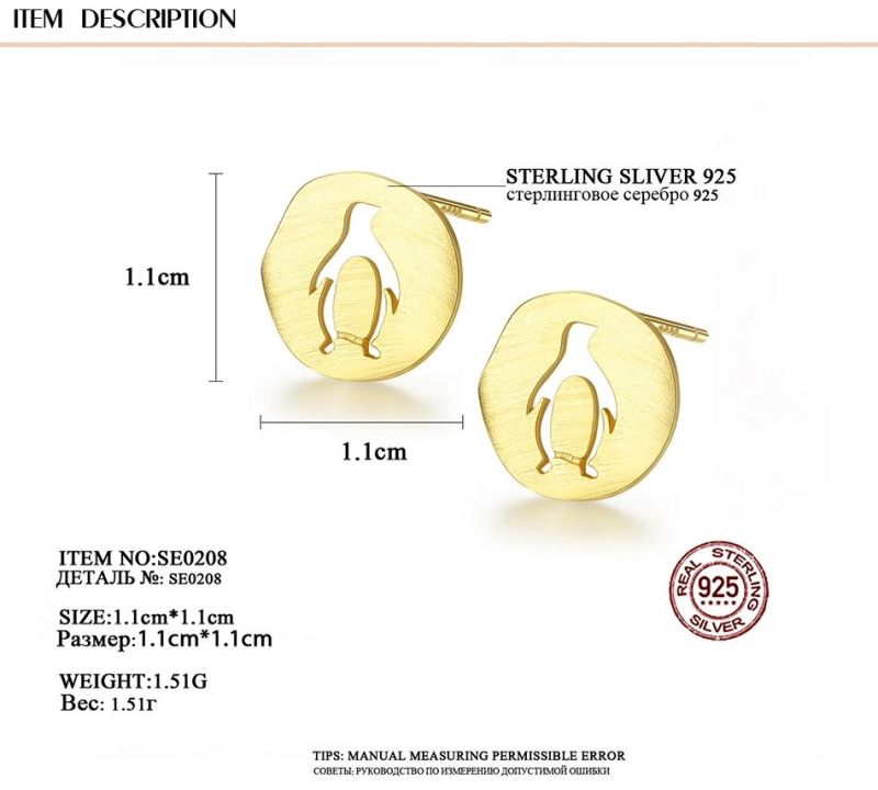 Silver and Golden Jewelry Earrings in Penguin Shape