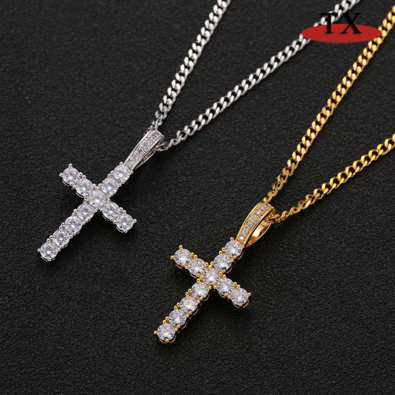 European and American Hip Hop Cross Pendant Necklace Bling