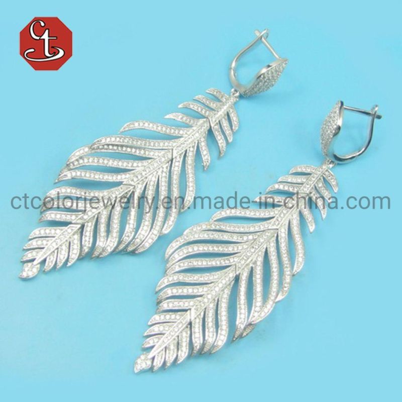 Feather Shape 925 Sterling Earrings 3A+ CZ Earring