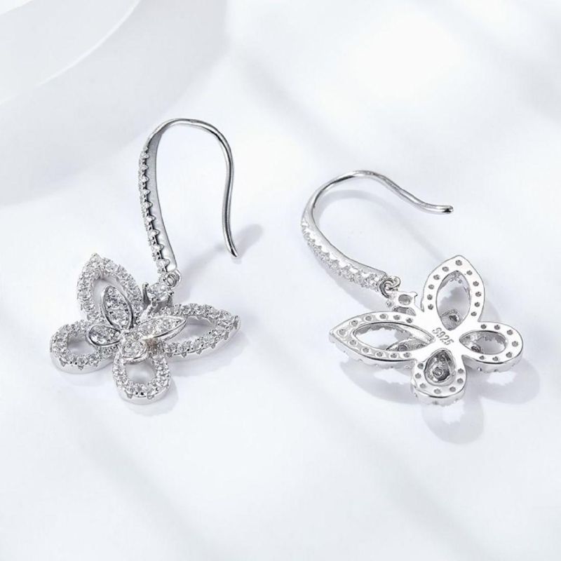 Butterfly Sparkle 925 Sterling Silver Earrings Wholesale Women Trendy Jewelry