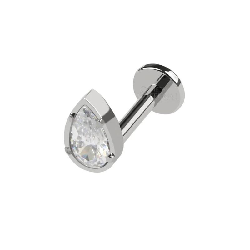 Eternal Metal ASTM F136 Titanium Teardrop Shaped CZ Internally Threaded Labret Body Piercing