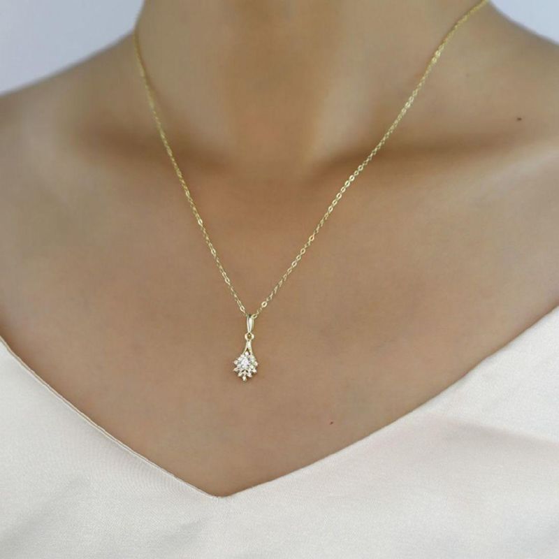 925 Sterling Silver 14K/18K Gold Plated Crystal Flower Pendant Clavicle Chain Necklace Women Wholesales Jewelry