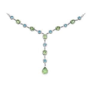 Sterling Silver Evening Party Created Emerald Pendant Y Shape Necklace