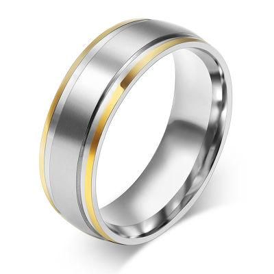8mm Width Ring Jewelry Gold Plating Edges Rhodium Metal Jewelry Ring