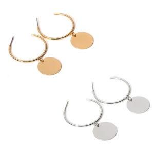 Fashion Hoop Earrings Polished Coin Dangle Logo Earrings
