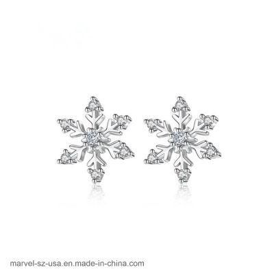 Generous Snow Flake Shape Cubic Zirconia 100% 925 Sterling Silver Stud Earrings