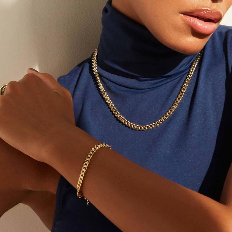 Factory Wholesale Fashion Jewelry Exaggerated Punk Style Simple Temperament Necklace Stainless Steel Plated 18K Gold Rough Grinding Chain Necklace Female