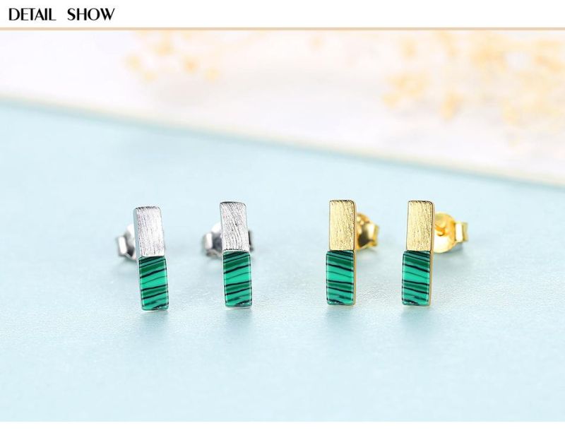 Cute Little Emerald Cuboid Gold-Plated Silver Earrings Stud