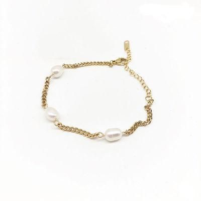 Manufacturer Custom Fashion Jewelry 18K Gold Plated Bracelet Waterproof Top Ranking Stainless Steel Pearl Bracelet Wholesale for Femme