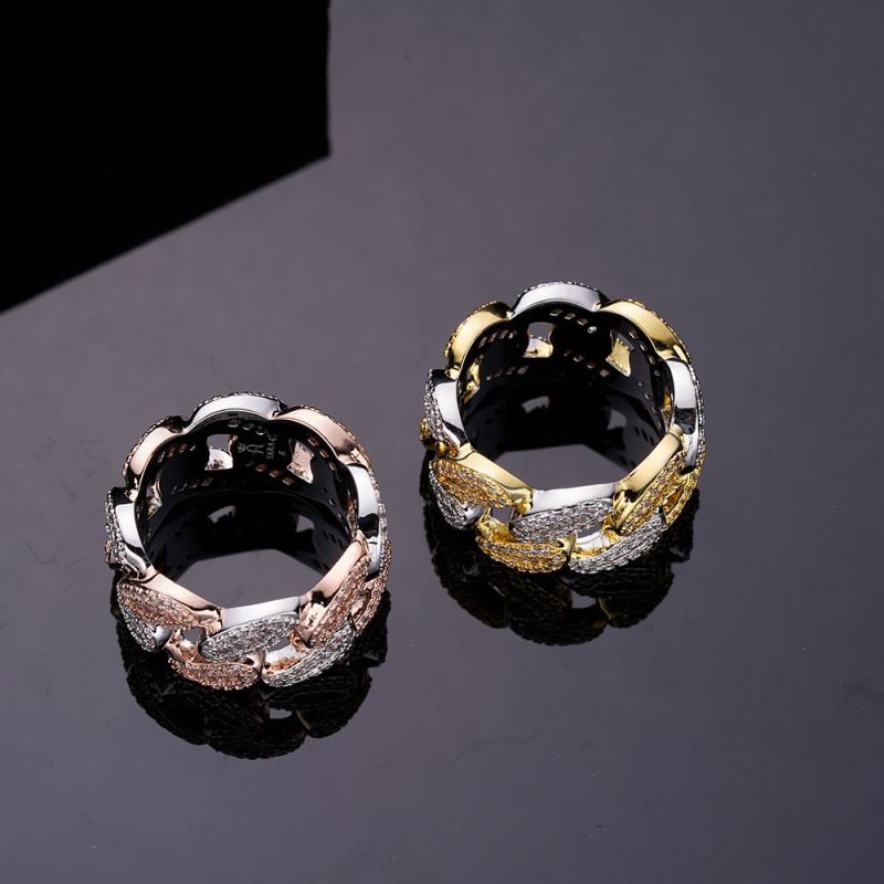 Copper Brass Finger Wedding Intalian CZ Baguette Minimalist Shaped Iced out Shape Cuban Rings Jewelry