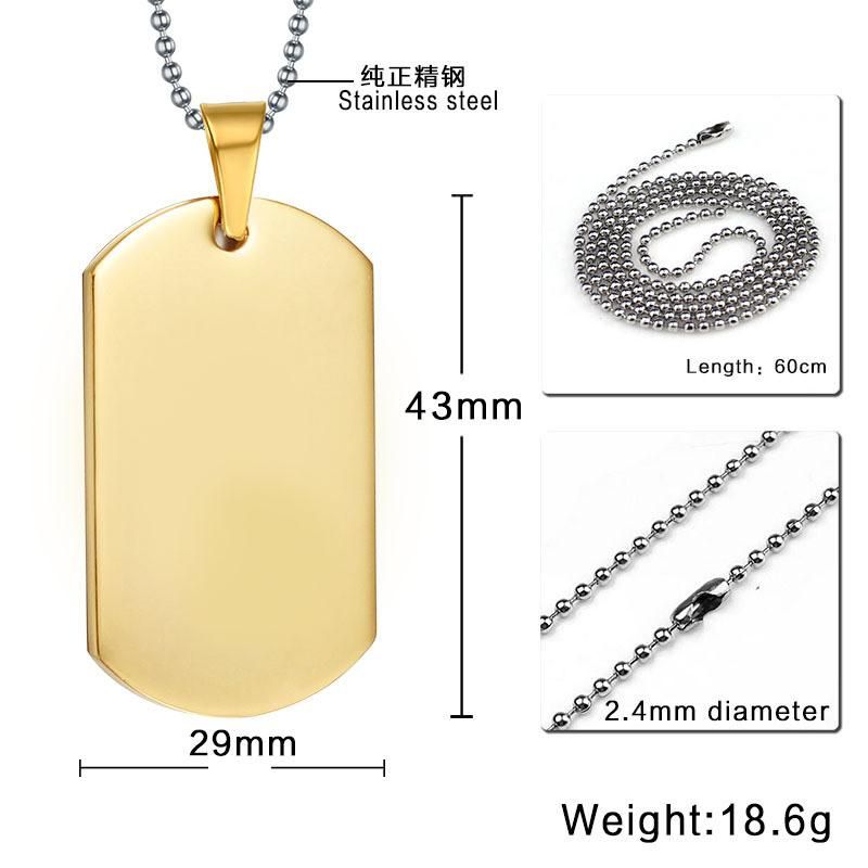 Wholesale Cool Military Army Style Stainless Steel Polished Dog Tag Charm Pendant Bead Chain Necklace Gift