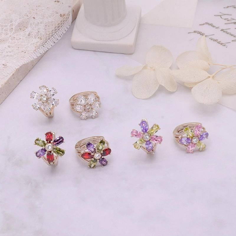 Colorful Zircon Inlaid Gold-Plated Jewelry Earrings