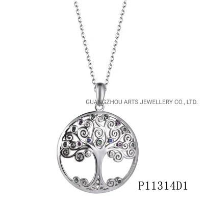 The Life of Tree Color Stone Silver Necklace