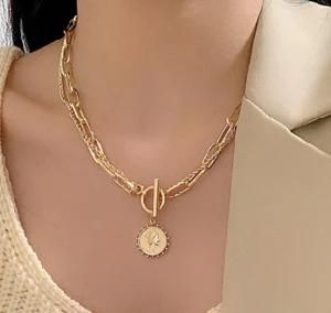 Fashion Women Punk Jewelry Stainless Steel Gold Plated Pendant Necklace Metal Coin Collar Choker Necklace