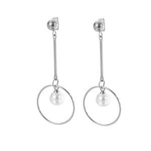 Circle Pearl Tassel Long Gold-Plated Stainless Steel Earrings Stud