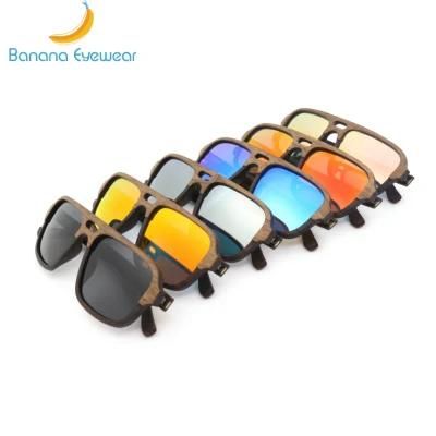 Fashionable Solid Colorful Polarized Lens Black Walnut Wooden Sunglasses