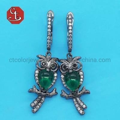 Cute Owl Drop Earrings Trendy Animals Green Stone Earrings For Women Jewelry