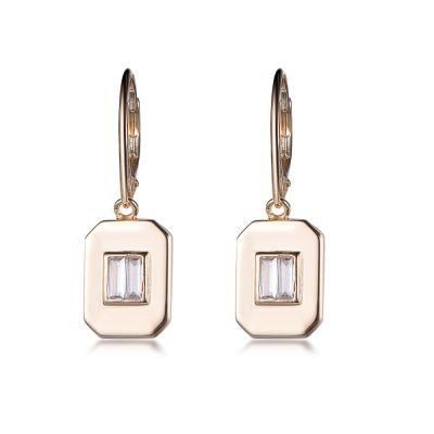 Trendy Minimalist Square Zircon Diamond Pendant 18K Gold Hoop Earrings