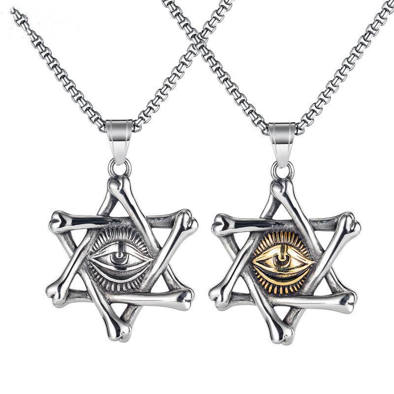 Hexagram Necklace for Men Stainless Steel Star of David Pendant Inlaid Religious Jewish Jewelry