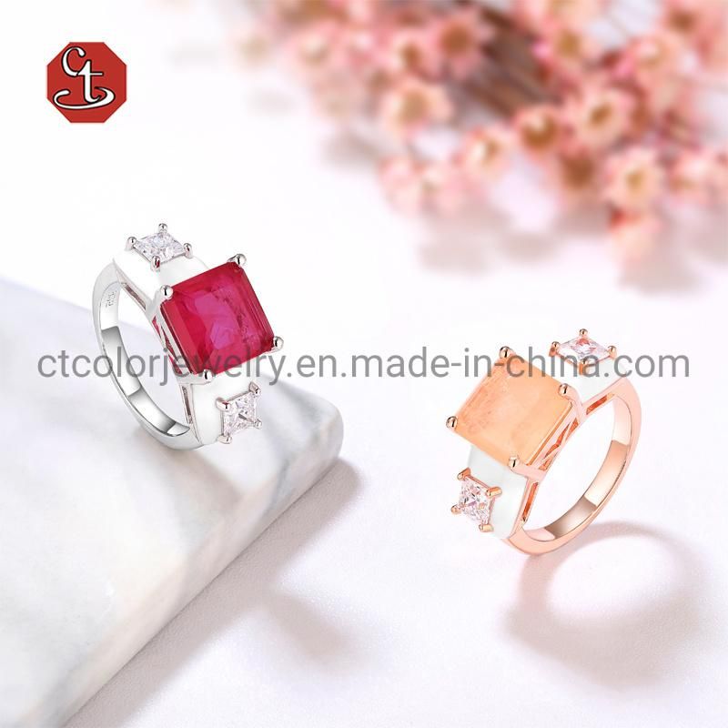 Fashion Jewelry  Design 925 Silver Colored Square Stone Enamel Jewelry Ring