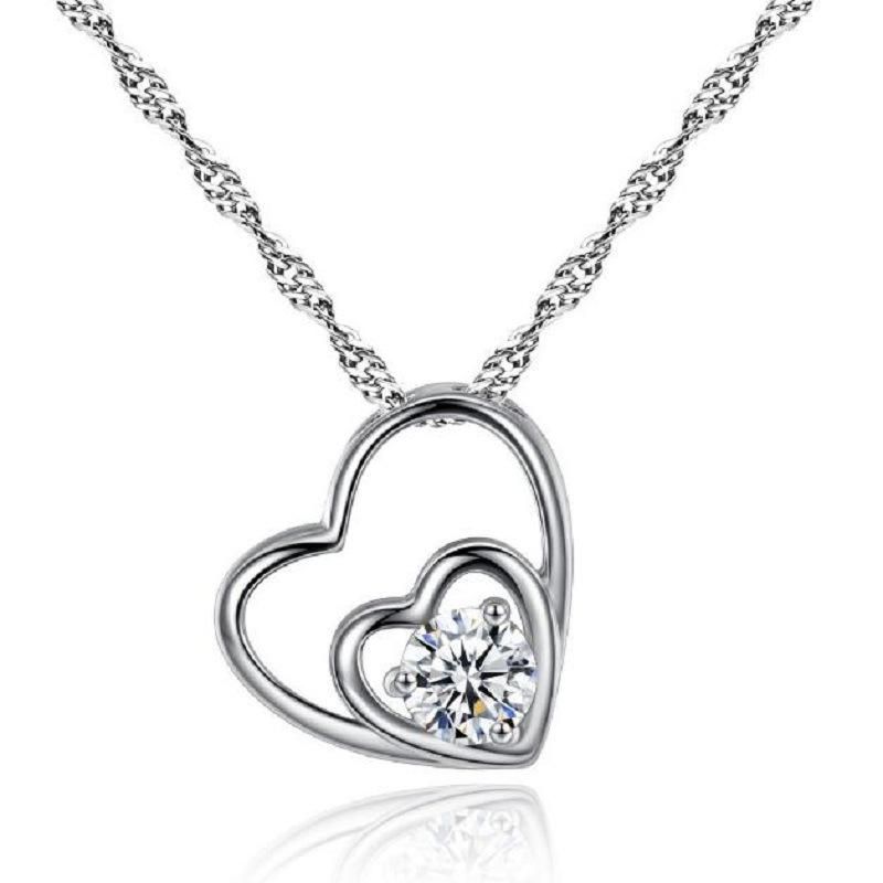 Fashion Jewelry 925 Silver Heart Pendant Necklace