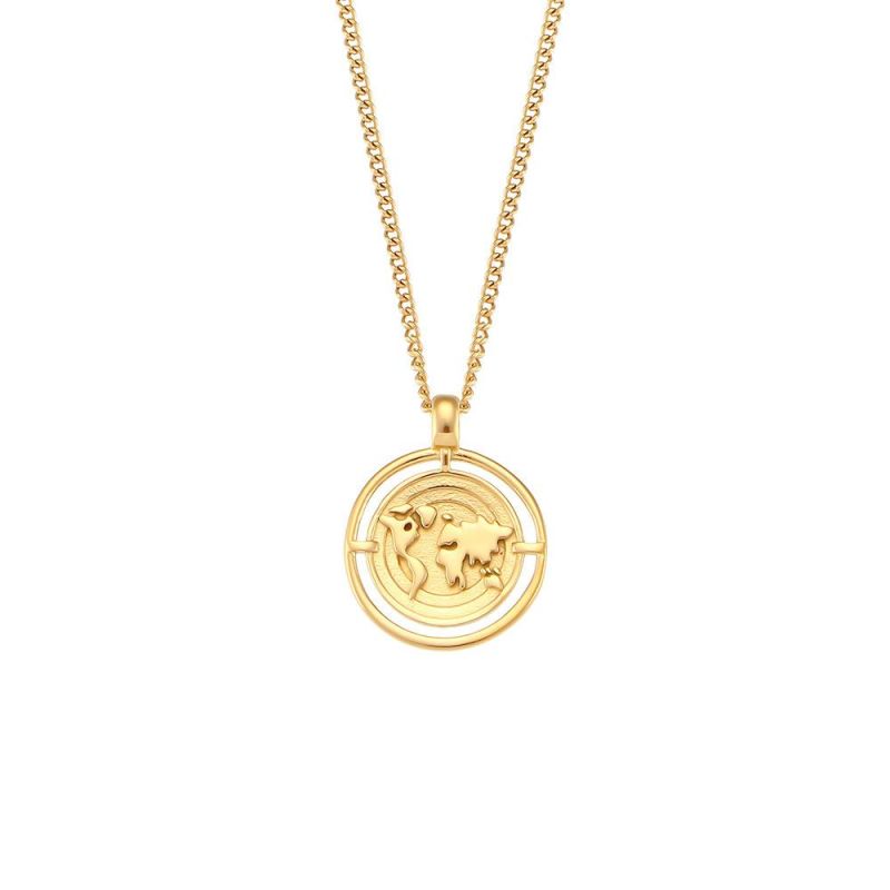 Factory Customized Fashion Jewelry Popular Vintage Coin Charm Curb Chain Jewelry Women′s Stainless Steel Necklace