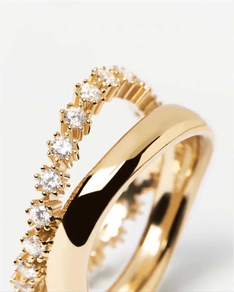 Top Quality 2 Grands Smooth Crystal Cubic Zircon Brass Alloy Ring for Women Fashion Wedding Accessories