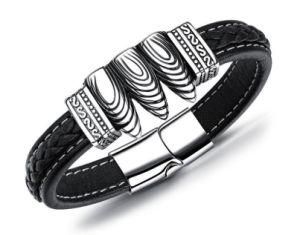 Fashion Vintage Black Leather Bracelet Three Fancy Bullets Design Bracelet Men Punk Wristband Magnet Male Charm Jewelry
