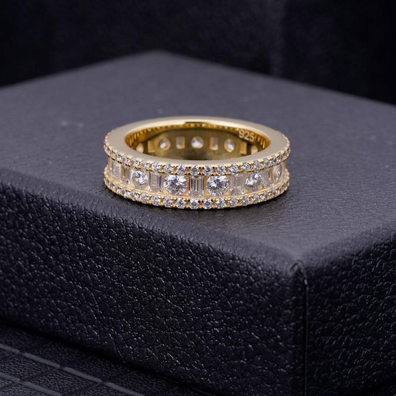 New Design 925 Sterling Silver Color Iced out Baguette Diamond Ring