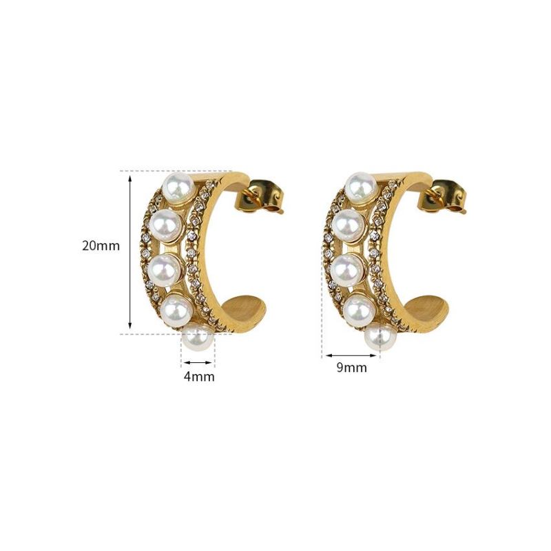 3 Designs Stainless Steel Cubic Zircon Twisted Wide Chunky Hoop Earrings 18K Gold Plated Pearl Earrings Statement Jewelry 2022