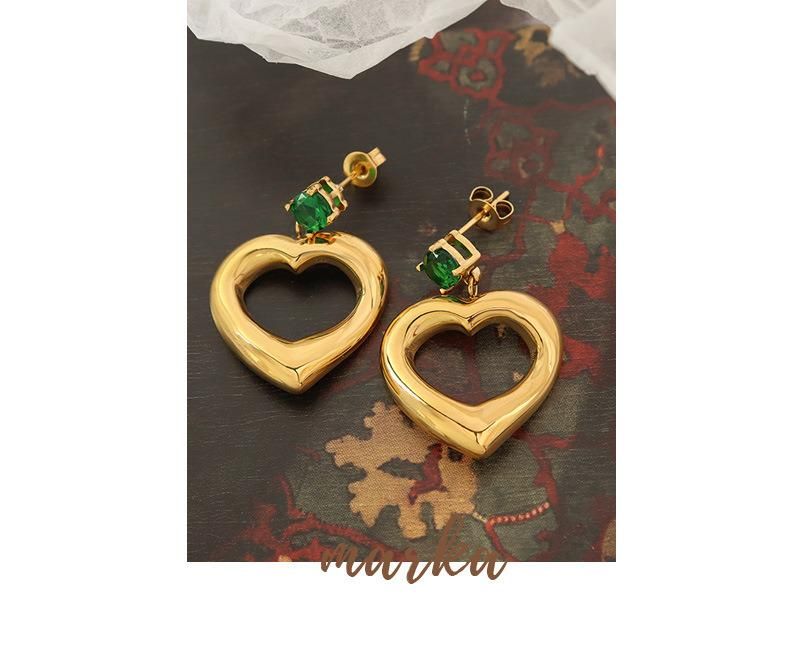 Titanium Steel 18K Gold High Luxury Design Zircon Heart Earrings