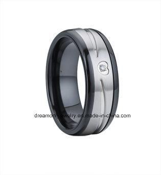 Factory Men&prime;s Black Steel Ceramis Ring with Stone