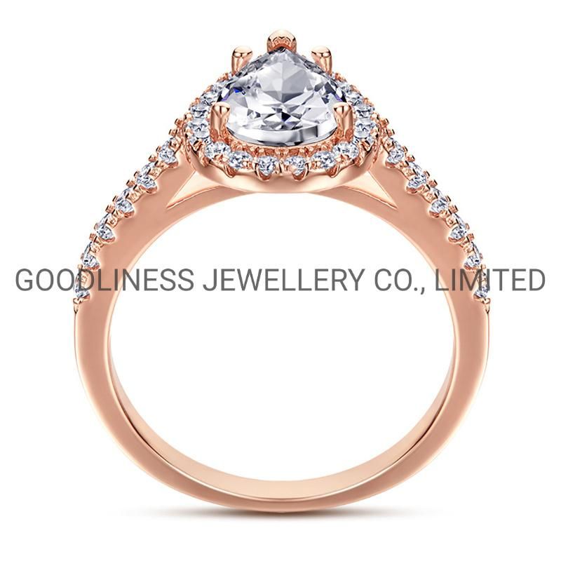 Women Engagement Rose Gold Diamond Promise Teardorp Ring for Her