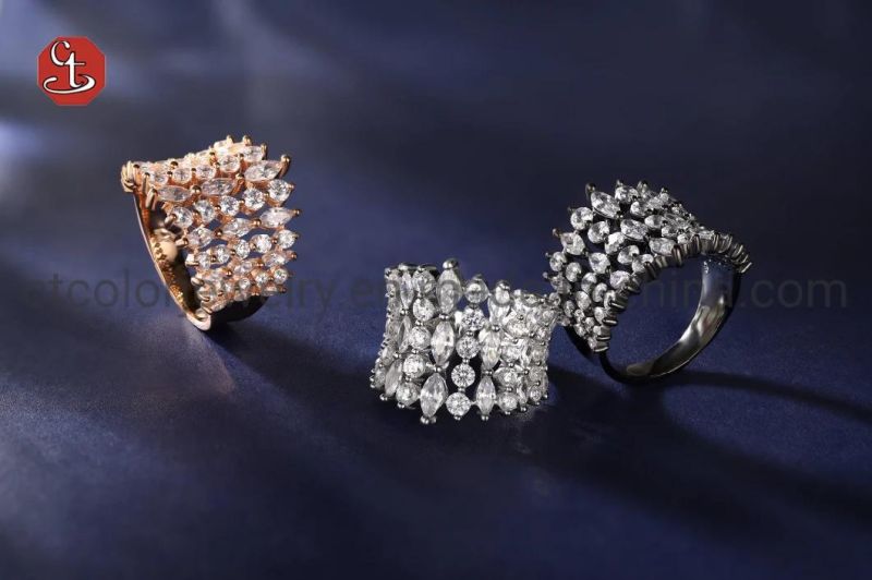Modern Fashion Women Jewelry 18K Gold Color Ring Trend big White AAA Crystal Zircon Engagement Design Ring