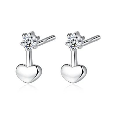 Silver Jewelry Earrings Small Heart with 5A Cubic Zirconia