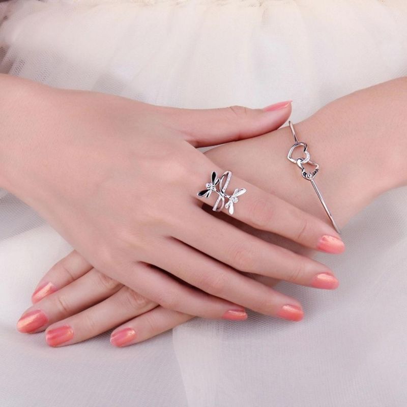 925 Sterling Silver Jewelry Double Dragonfly Infinity CZ Pave Split Shank Cubic Zirconia Ring Wholesale