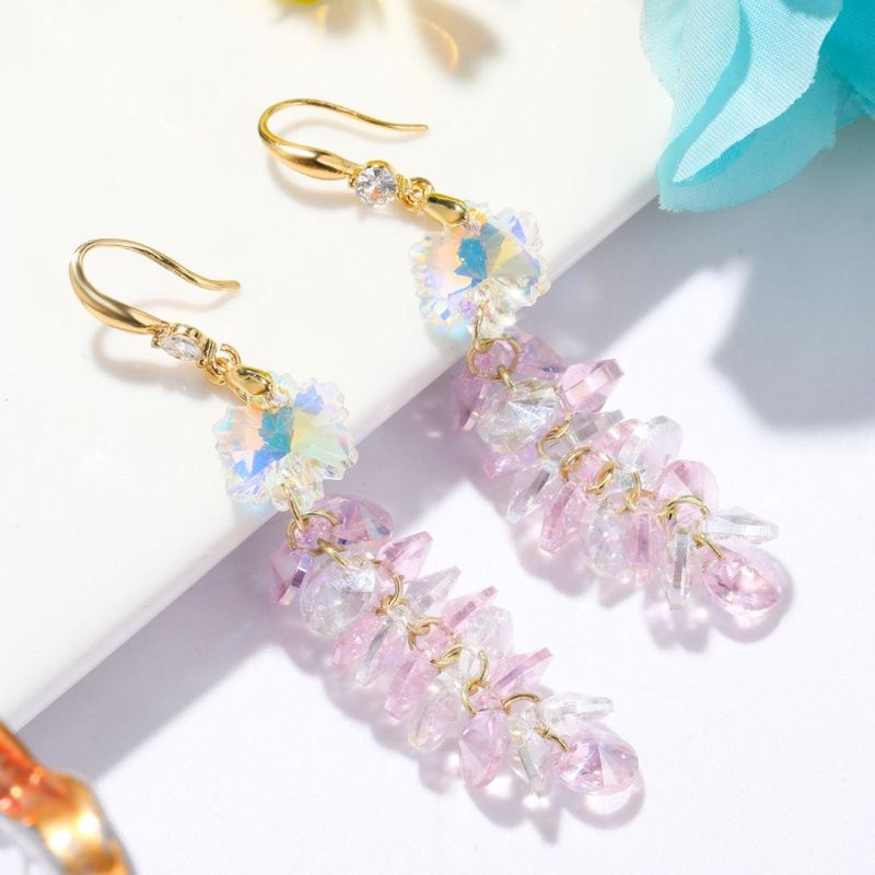 Fashion Girls Zircon Long Austrian Crystal Jewellery Tassel Earrings
