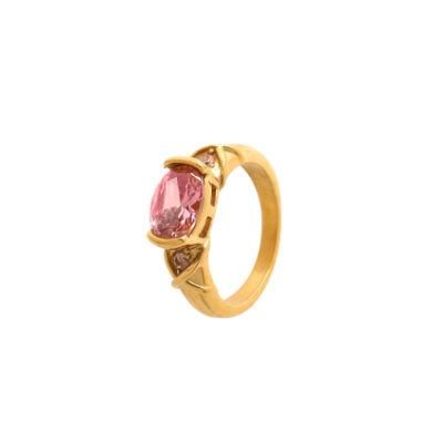 Minimalist Three Color Gemstone Gold Plated Ring Red Blue Green CZ Stone Ring for Women