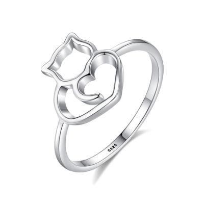 Fashion Jewelry Silver Hollow Tiny Cat Ring for Girls