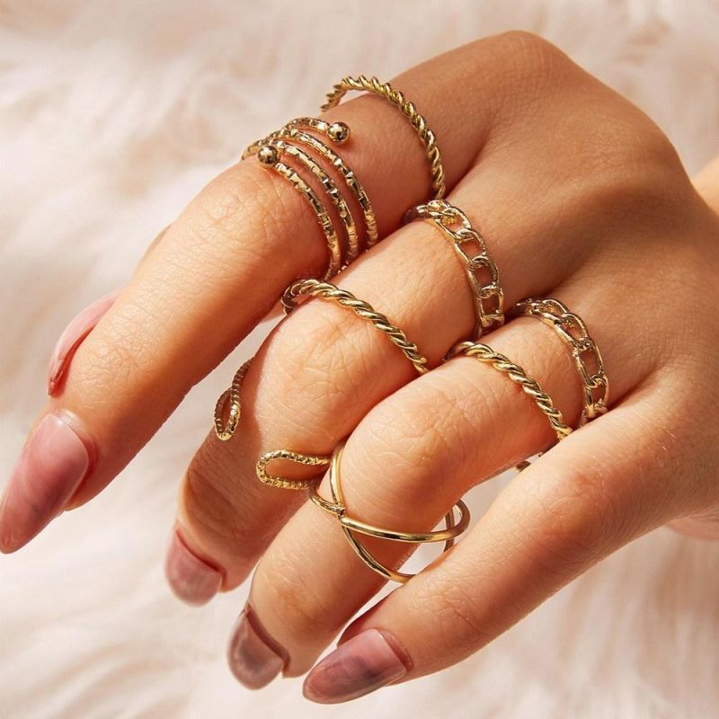 Women Fashion Accessories Bohemian Gold Chain Rings Set Fashion Jewellery