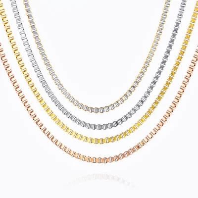 Wholesale 18&quot; 20&quot; 22&quot; 24 Inch Fashion Women Gold Plated Stainless Steel Box Chain Bracelet Anklet Bangle Necklace for Pendant Jewelry