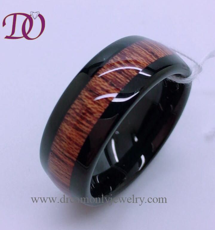 8mm Tungsten Carbide Top Koa Wood Inlay Tungsten Ring Wedding Engagement Bands for Men