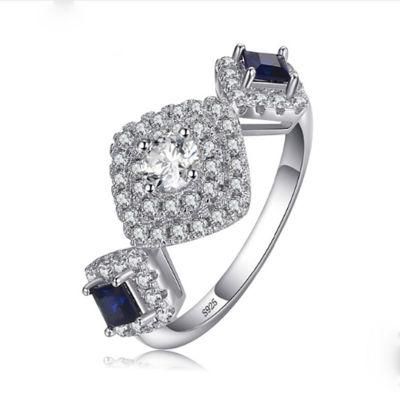 925 Sterling Silver Jewelry Micro Pave Ring for Fashion Women with Created Sapphire