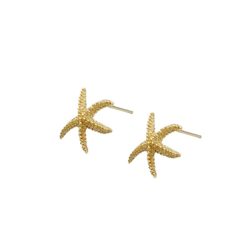 Women Earring Fashion Beautiful 10K Yellow Gold Starfish Stud Earrings