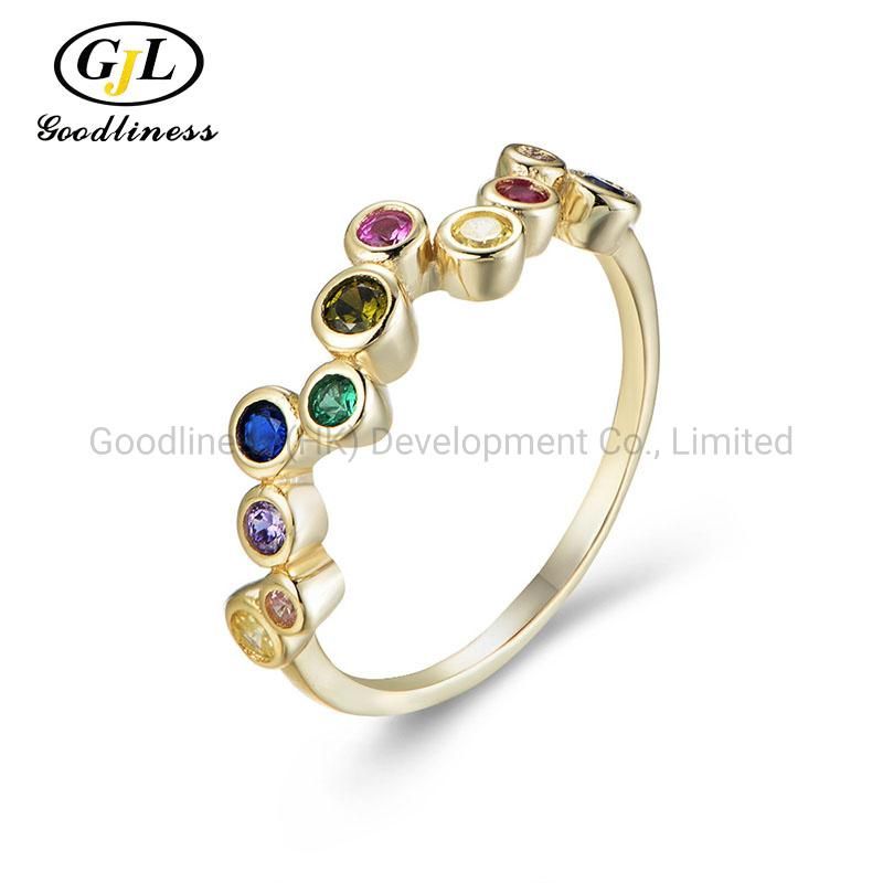 Hot Sale New 925 Sterling Silver Rainbow Zircon Ring