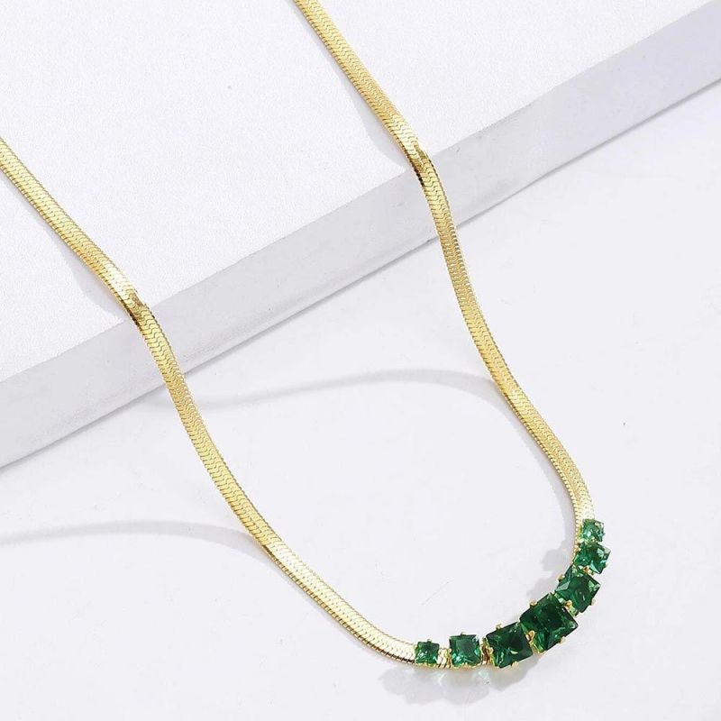 Factory Customized Fashion Jewelry Ins Style New Necklace 18K Gold Square Zircon Blade Chain Snake Chain Neck Chain Women′s Fashion Versatile Necklace