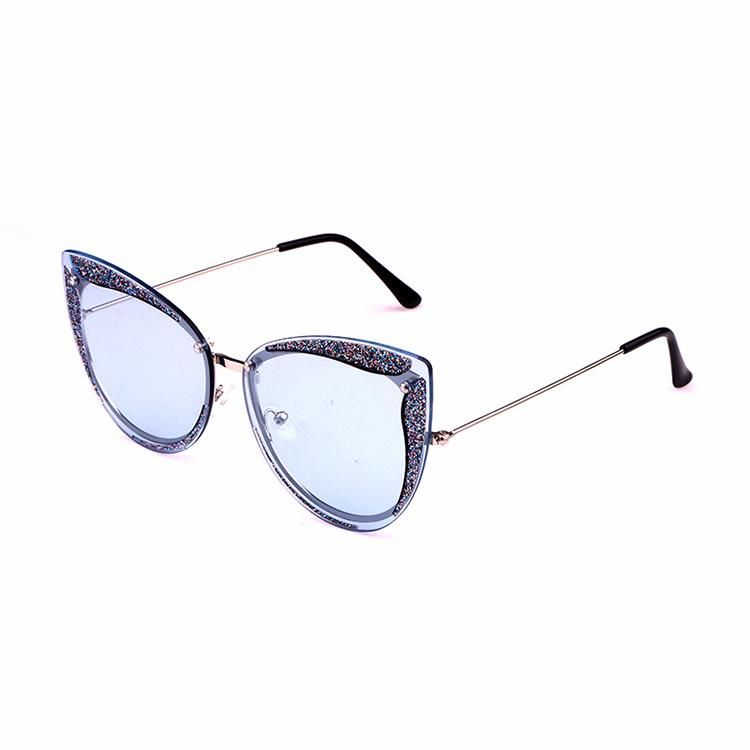 2021 Latest Cateye Women Fashion Metal Sunglass with Shiny Powder