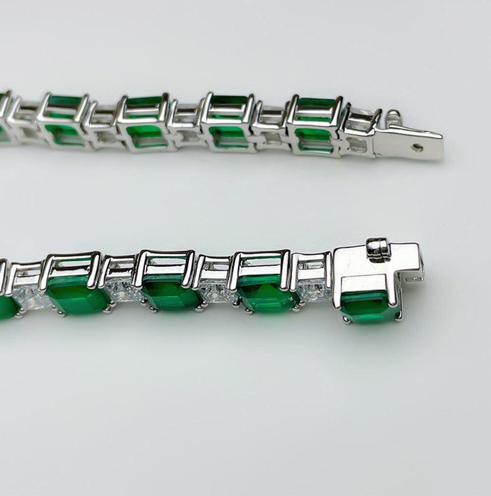 2021 New S925 Sterling Silver 7*7 Emerald Square Full Diamond Bracelet
